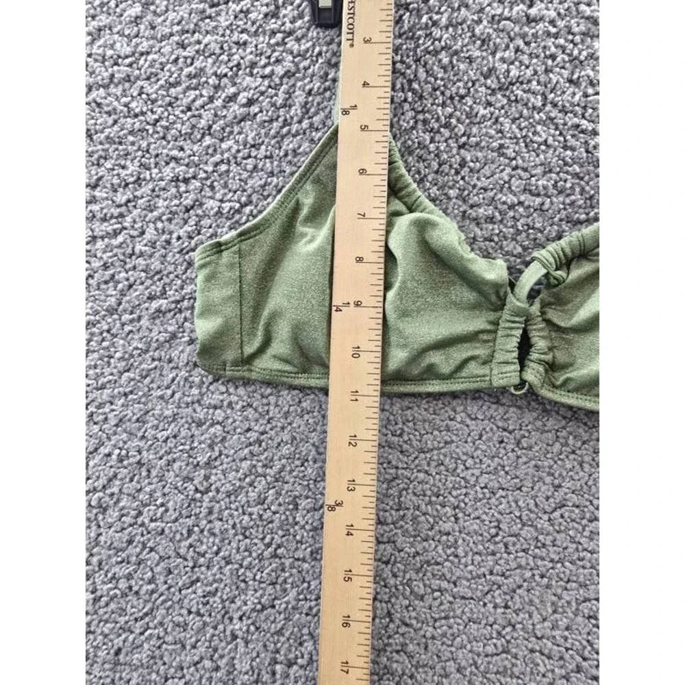 Salt + Cove Solid Lurex Twist-Front Bralette Bikini Women's XL Olive Hook Back